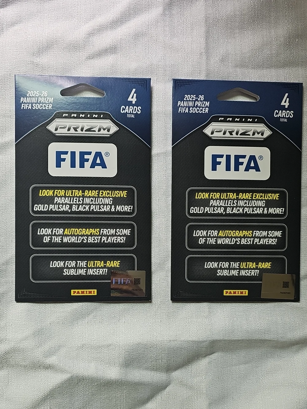 Panini Prizm FIFA Soccer 2025-26 (Lot of 2 Packs) 4 Cards Per Pack Sealed New